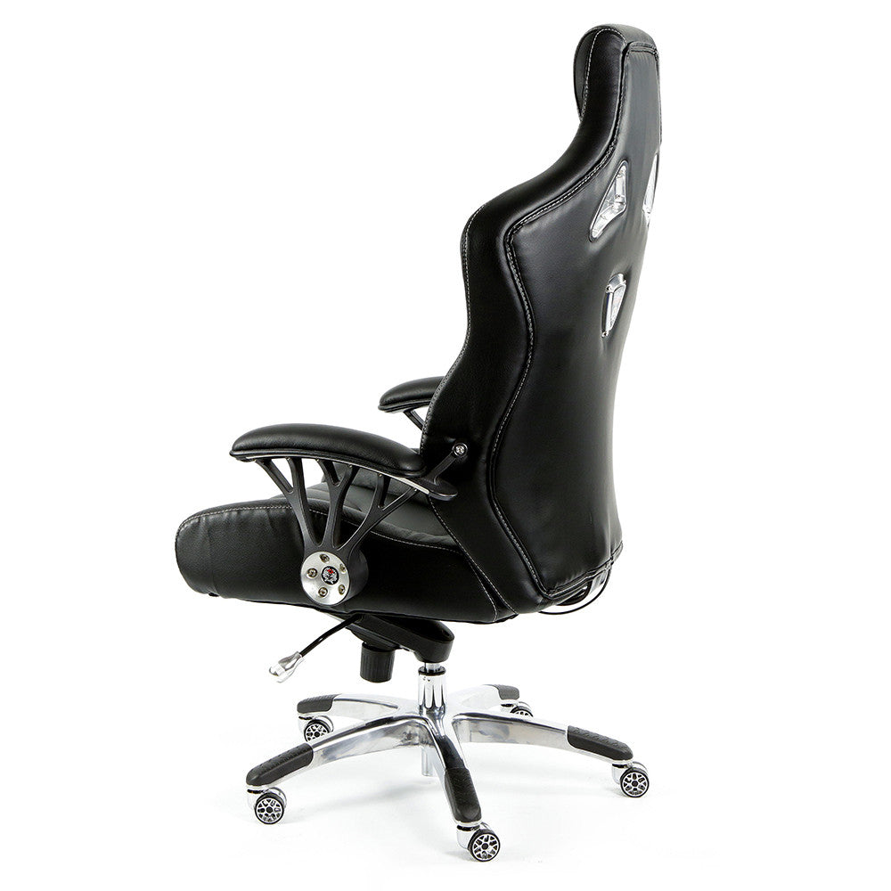 ProMech Racing Speed-998 Office Racing Chair Upholstered in Onyx Black Full Italian Leather Bucket Seat E-Sports