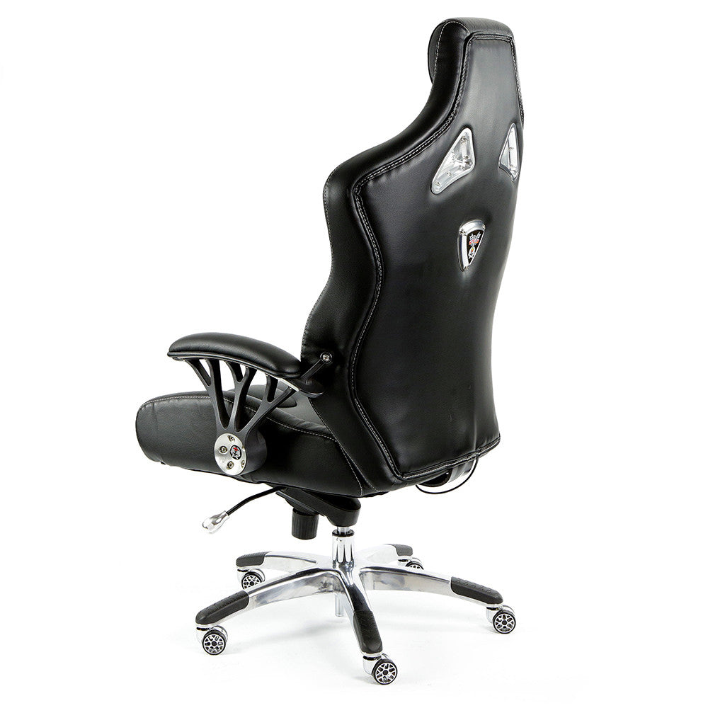 ProMech Racing Speed-998 Office Racing Chair Upholstered in Onyx Black Full Italian Leather Bucket Seat E-Sports