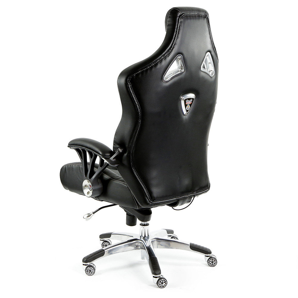 ProMech Racing Speed-998 Office Racing Chair Upholstered in Onyx Black Full Italian Leather Bucket Seat E-Sports