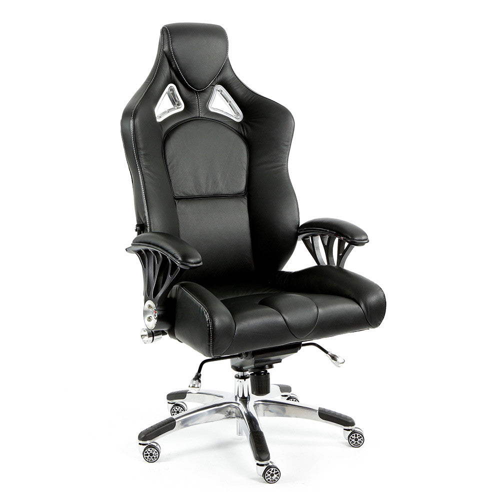 ProMech Racing Speed-998 Office Racing Chair Upholstered in Onyx Black Full Italian Leather Bucket Seat E-Sports