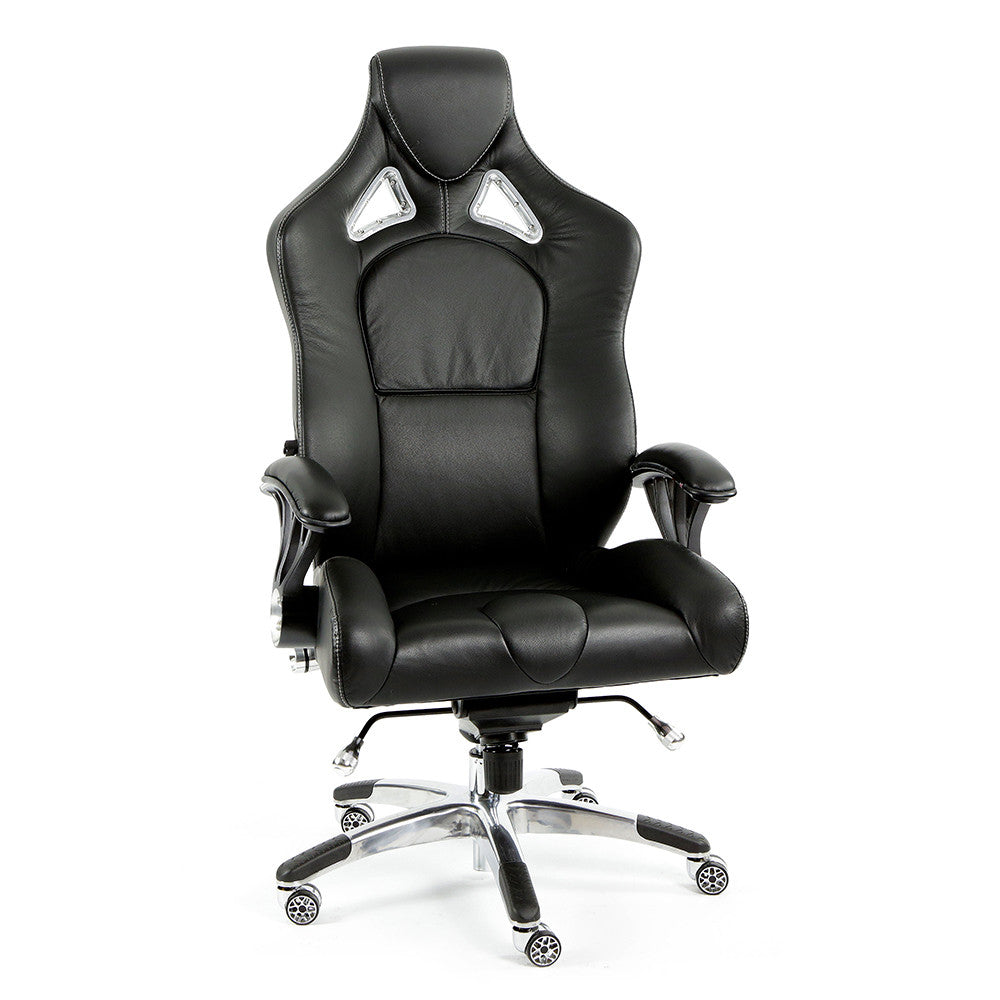 ProMech Racing Speed-998 Office Racing Chair Upholstered in Onyx Black Full Italian Leather Bucket Seat E-Sports