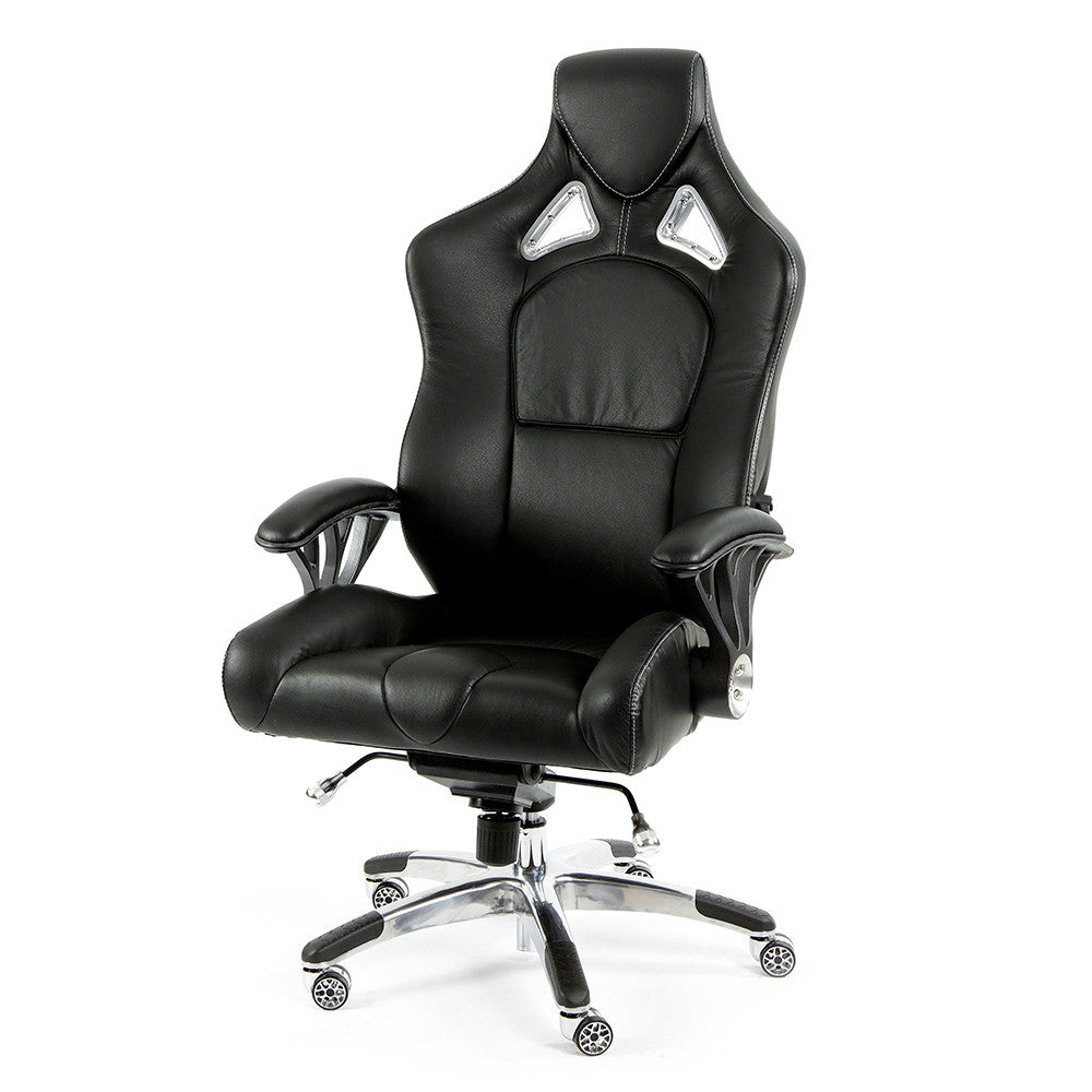 ProMech Racing Speed-998 Office Racing Chair Upholstered in Onyx Black Full Italian Leather Bucket Seat E-Sports