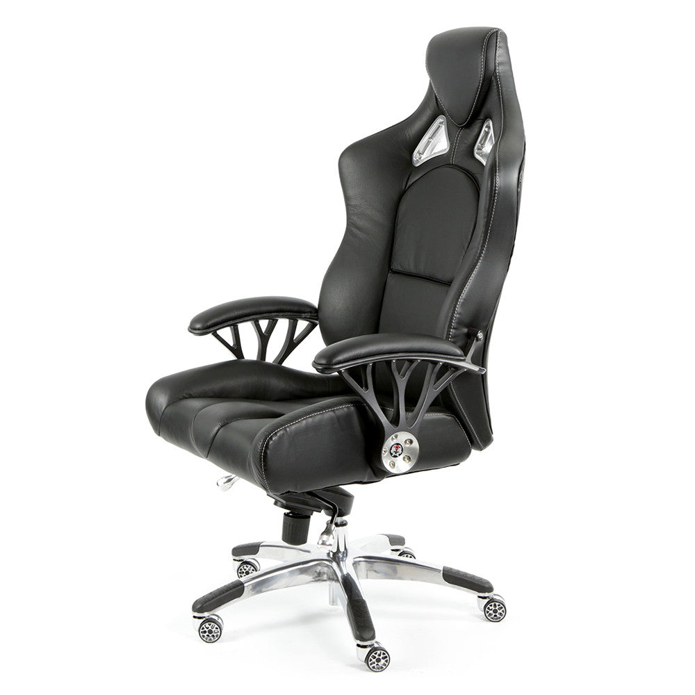 ProMech Racing Speed-998 Office Racing Chair Upholstered in Onyx Black Full Italian Leather Bucket Seat E-Sports