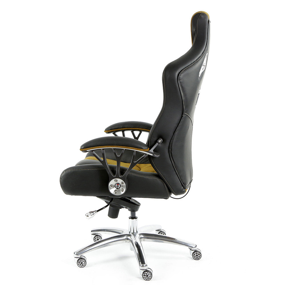 ProMech Speed-998 Office Racing Chair Black & Mustard Alcantara Suede Italian Leather E-Sports Ergonomics