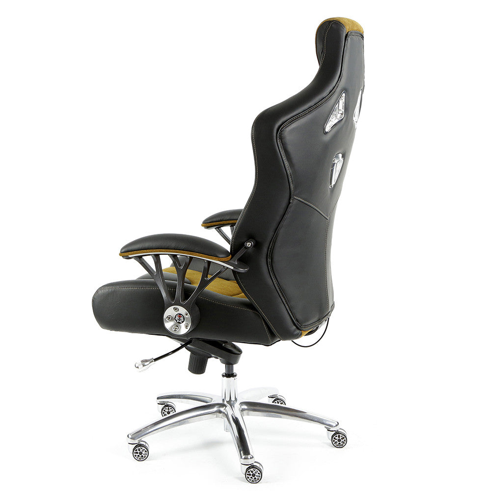 ProMech Speed-998 Office Racing Chair Black & Mustard Alcantara Suede Italian Leather E-Sports Ergonomics