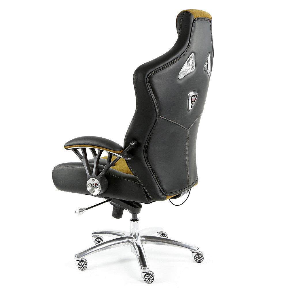 ProMech Speed-998 Office Racing Chair Black & Mustard Alcantara Suede Italian Leather E-Sports Ergonomics