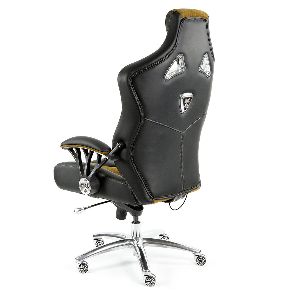 ProMech Speed-998 Office Racing Chair Black & Mustard Alcantara Suede Italian Leather E-Sports Ergonomics