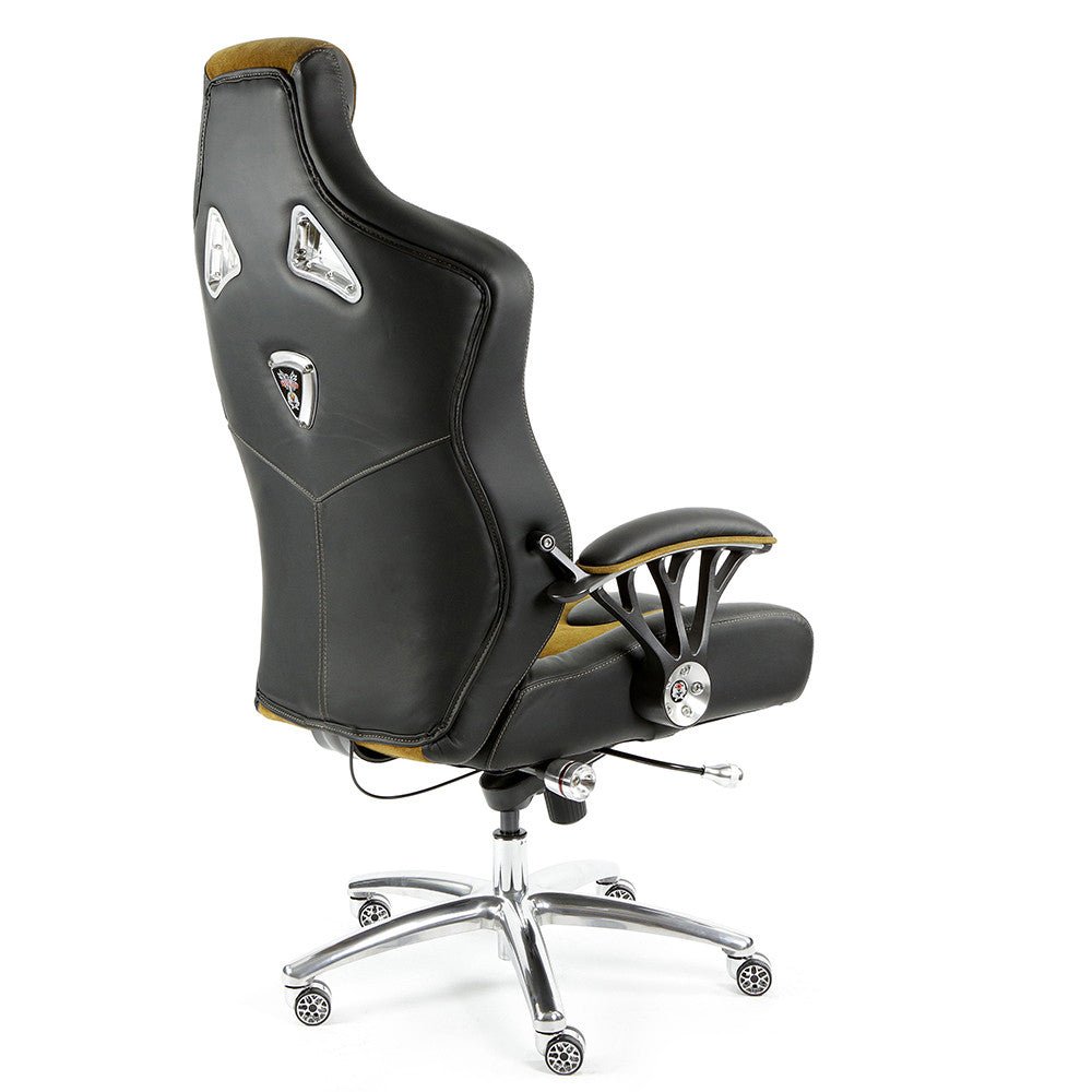 ProMech Speed-998 Office Racing Chair Black & Mustard Alcantara Suede Italian Leather E-Sports Ergonomics