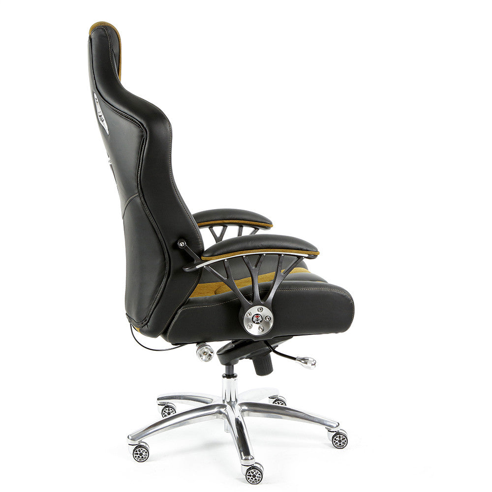 ProMech Speed-998 Office Racing Chair Black & Mustard Alcantara Suede Italian Leather E-Sports Ergonomics