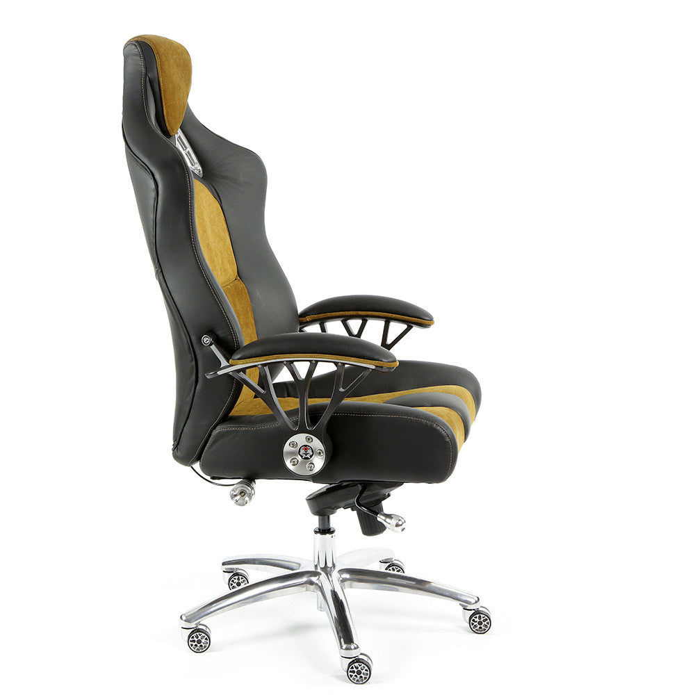 ProMech Speed-998 Office Racing Chair Black & Mustard Alcantara Suede Italian Leather E-Sports Ergonomics