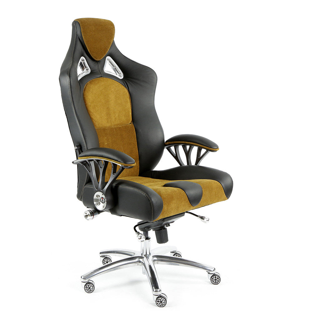 ProMech Speed-998 Office Racing Chair Black & Mustard Alcantara Suede Italian Leather E-Sports Ergonomics