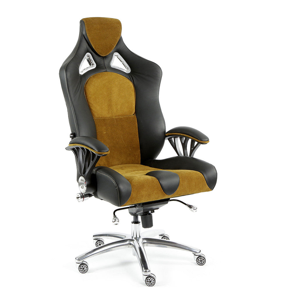 ProMech Speed-998 Office Racing Chair Black & Mustard Alcantara Suede Italian Leather E-Sports Ergonomics