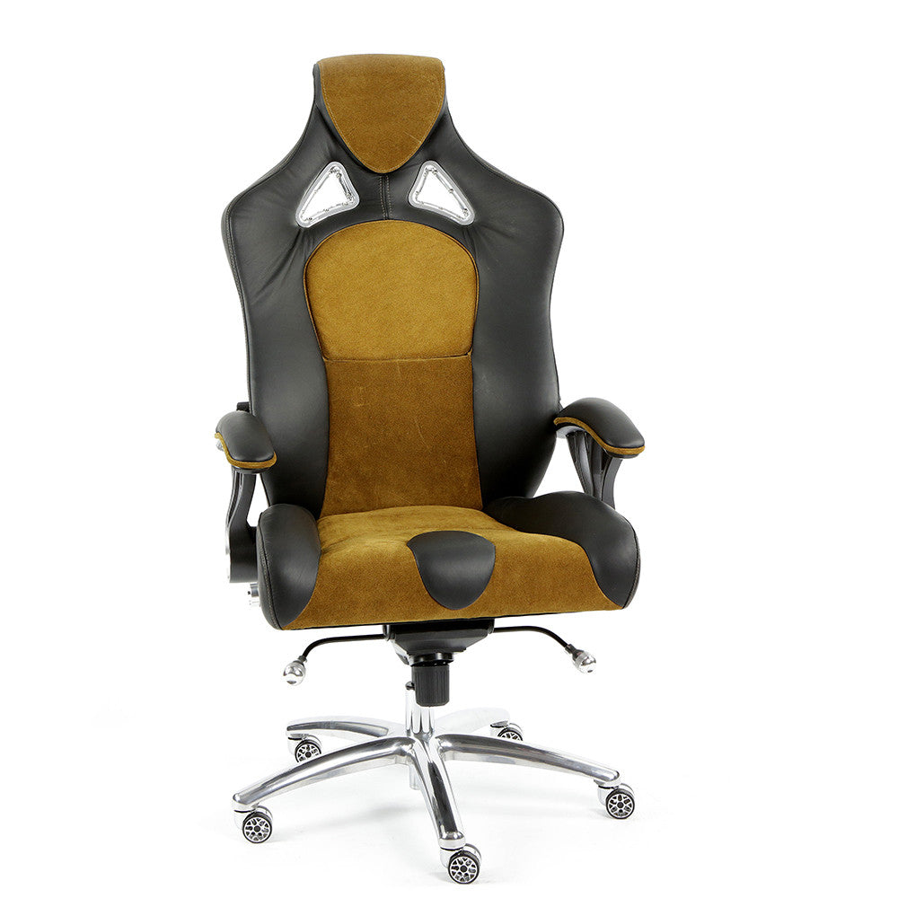 ProMech Speed-998 Office Racing Chair Black & Mustard Alcantara Suede Italian Leather E-Sports Ergonomics