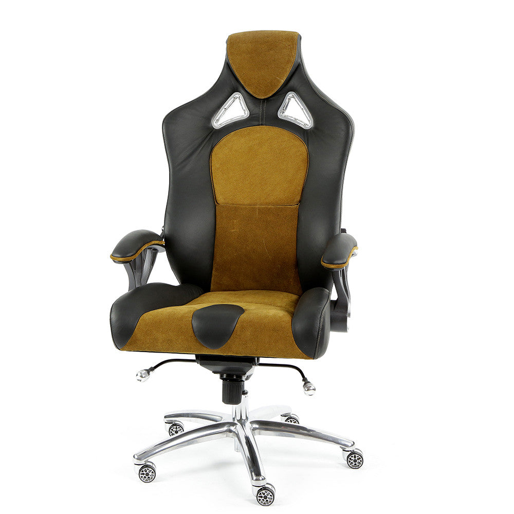 ProMech Speed-998 Office Racing Chair Black & Mustard Alcantara Suede Italian Leather E-Sports Ergonomics