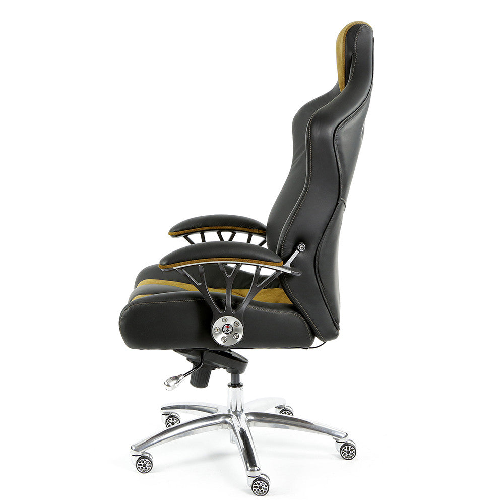 ProMech Speed-998 Office Racing Chair Black & Mustard Alcantara Suede Italian Leather E-Sports Ergonomics