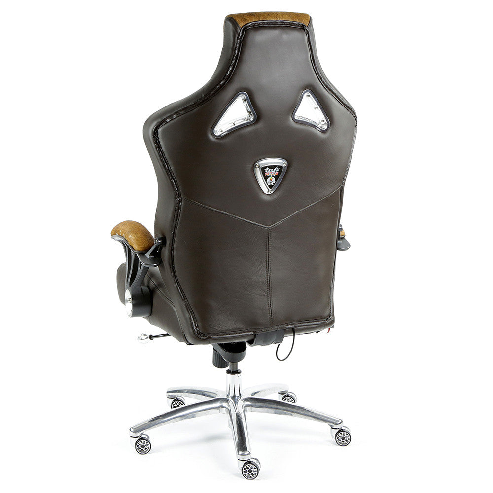 ProMech Racing Speed-998 Office Racing Chair Brown Cowhide Upholstered Calf Skin Leather Statement Piece 